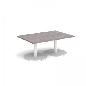 Monza rectangular coffee table with flat round white bases 1200mm x