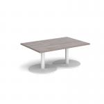 Monza rectangular coffee table with flat round white bases 1200mm x 800mm - grey oak MCR1200-WH-GO