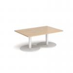 Monza rectangular coffee table with flat round white bases 1200mm x 800mm - kendal oak MCR1200-WH-KO
