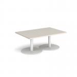 Monza rectangular coffee table with flat round white bases 1200mm x 800mm - Light Grey MCR1200-WH-LG