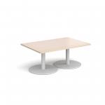 Monza rectangular coffee table with flat round white bases 1200mm x 800mm - maple MCR1200-WH-M