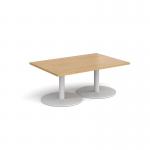 Monza rectangular coffee table with flat round white bases 1200mm x 800mm - oak MCR1200-WH-O