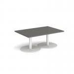 Monza rectangular coffee table with flat round white bases 1200mm x 800mm - Onyx Grey MCR1200-WH-OG
