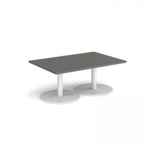 Monza rectangular coffee table with flat round white bases 1200mm x