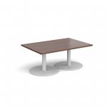 Monza rectangular coffee table with flat round white bases 1200mm x 800mm - walnut MCR1200-WH-W