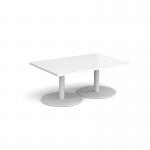 Monza rectangular coffee table with flat round white bases 1200mm x 800mm - white