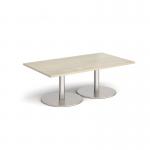Monza rectangular coffee table with flat round brushed steel bases 1400mm x 800mm - made to order MCR1400-BS