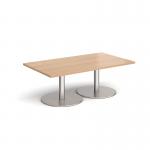 Monza rectangular coffee table with flat round brushed steel bases 1400mm x 800mm - made to order MCR1400-BS
