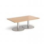 Monza rectangular coffee table with flat round brushed steel bases 1400mm x 800mm - beech MCR1400-BS-B