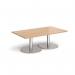 Monza rectangular coffee table with flat round brushed steel bases 1400mm x 800mm - beech MCR1400-BS-B