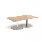 Monza rectangular coffee table with flat round brushed steel bases 1400mm x 800mm - beech