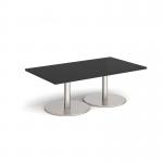 Monza rectangular coffee table with flat round brushed steel bases 1400mm x 800mm - Black MCR1400-BS-BK