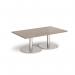 Monza rectangular coffee table with flat round brushed steel bases 1400mm x 800mm - barcelona walnut