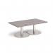 Monza rectangular coffee table with flat round brushed steel bases 1400mm x 800mm - grey oak MCR1400-BS-GO