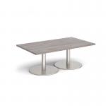 Monza rectangular coffee table with flat round brushed steel bases 1400mm x 800mm - grey oak MCR1400-BS-GO