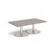 Monza rectangular coffee table with flat round brushed steel bases 1400mm x 800mm - grey oak