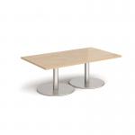 Monza rectangular coffee table with flat round brushed steel bases 1400mm x 800mm - kendal oak MCR1400-BS-KO