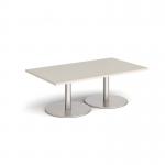 Monza rectangular coffee table with flat round brushed steel bases 1400mm x 800mm - Light Grey MCR1400-BS-LG