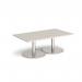 Monza rectangular coffee table with flat round brushed steel bases 1400mm x 800mm - Light Grey MCR1400-BS-LG