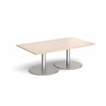 Monza rectangular coffee table with flat round brushed steel bases 1400mm x 800mm - maple
