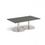 Monza rectangular coffee table with flat round brushed steel bases 1400mm x 800mm - Onyx Grey MCR1400-BS-OG
