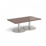 Monza rectangular coffee table with flat round brushed steel bases 1400mm x 800mm - walnut