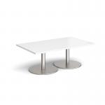 Monza rectangular coffee table with flat round brushed steel bases 1400mm x 800mm - white MCR1400-BS-WH