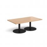 Monza rectangular coffee table with flat round black bases 1400mm x 800mm - beech