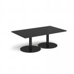 Monza rectangular coffee table with flat round black bases 1400mm x 800mm - Black MCR1400-K-BK