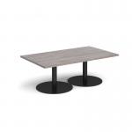 Monza rectangular coffee table with flat round black bases 1400mm x 800mm - grey oak MCR1400-K-GO