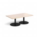 Monza rectangular coffee table with flat round black bases 1400mm x 800mm - maple MCR1400-K-M