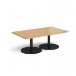 Monza rectangular coffee table with flat round black bases 1400mm x 800mm - oak MCR1400-K-O