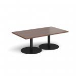 Monza rectangular coffee table with flat round black bases 1400mm x 800mm - walnut