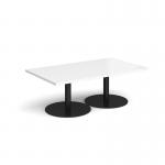 Monza rectangular coffee table with flat round black bases 1400mm x 800mm - white MCR1400-K-WH