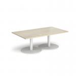 Monza rectangular coffee table with flat round white bases 1400mm x 800mm - made to order MCR1400-WH