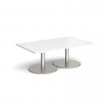 Monza rectangular coffee table with flat round white bases 1400mm x 800mm - made to order MCR1400-WH