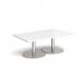 Monza rectangular coffee table with flat round white bases 1400mm x 800mm - made to order