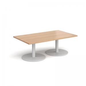 Monza rectangular coffee table with flat round white bases 1400mm x