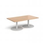 Monza rectangular coffee table with flat round white bases 1400mm x 800mm - beech MCR1400-WH-B