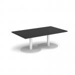 Monza rectangular coffee table with flat round white bases 1400mm x 800mm - Black MCR1400-WH-BK