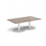 Monza rectangular coffee table with flat round white bases 1400mm x 800mm - barcelona walnut MCR1400-WH-BW