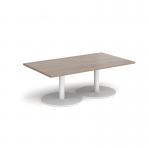 Monza rectangular coffee table with flat round white bases 1400mm x 800mm - barcelona walnut MCR1400-WH-BW