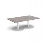 Monza rectangular coffee table with flat round white bases 1400mm x 800mm - grey oak MCR1400-WH-GO