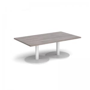 Monza rectangular coffee table with flat round white bases 1400mm x