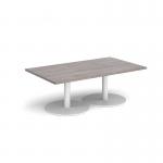 Monza rectangular coffee table with flat round white bases 1400mm x 800mm - grey oak MCR1400-WH-GO