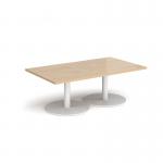 Monza rectangular coffee table with flat round white bases 1400mm x 800mm - kendal oak MCR1400-WH-KO