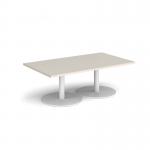 Monza rectangular coffee table with flat round white bases 1400mm x 800mm - Light Grey MCR1400-WH-LG