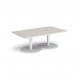 Monza rectangular coffee table with flat round white bases 1400mm x 800mm - Light Grey MCR1400-WH-LG
