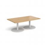 Monza rectangular coffee table with flat round white bases 1400mm x 800mm - oak MCR1400-WH-O