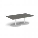 Monza rectangular coffee table with flat round white bases 1400mm x 800mm - Onyx Grey MCR1400-WH-OG